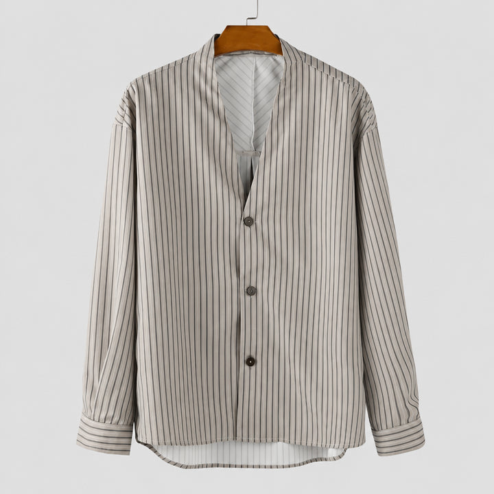 V Neck Long Sleeve Men’s Striped Shirt