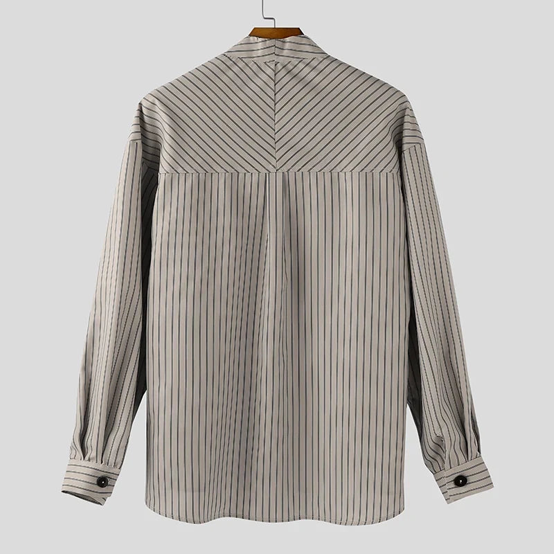 V Neck Long Sleeve Men’s Striped Shirt