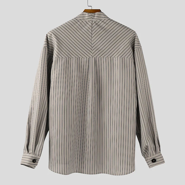 V Neck Long Sleeve Men’s Striped Shirt