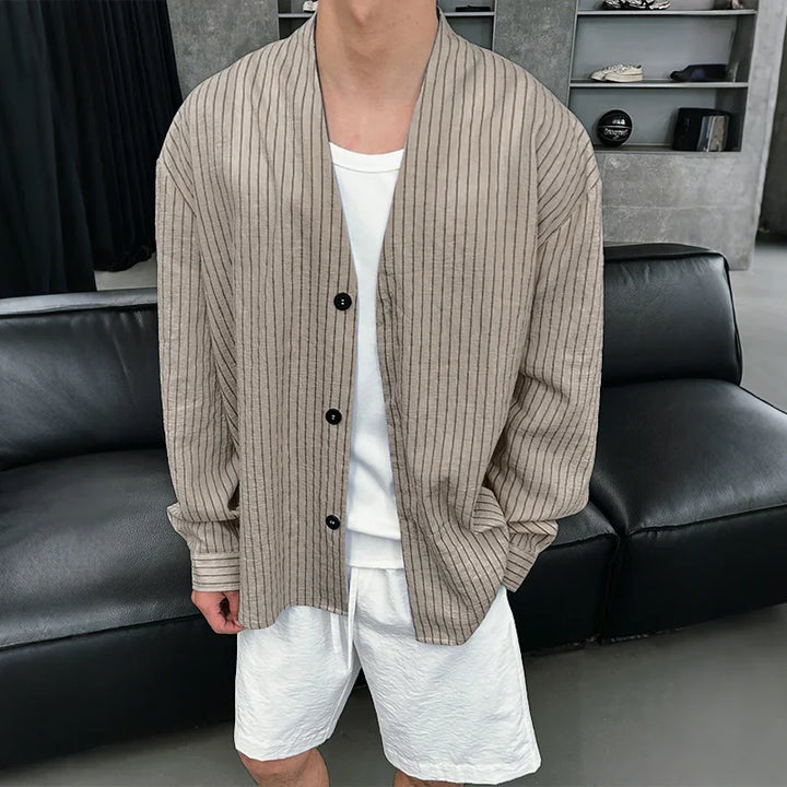 V Neck Long Sleeve Men’s Striped Shirt
