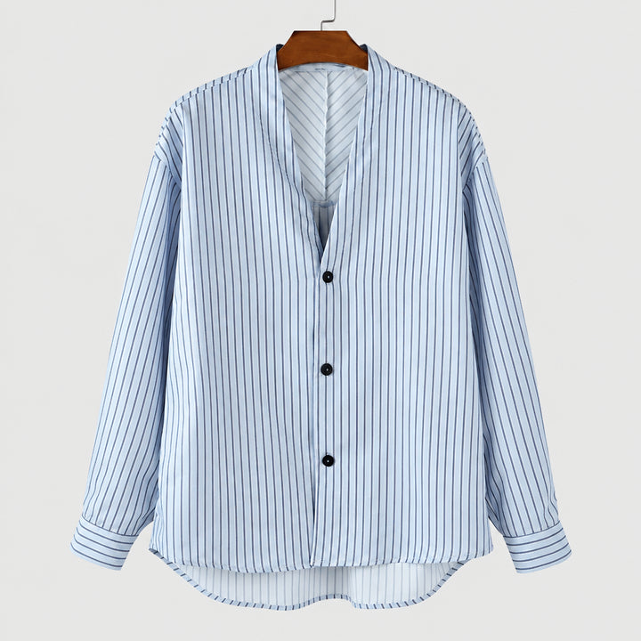 V Neck Long Sleeve Men’s Striped Shirt