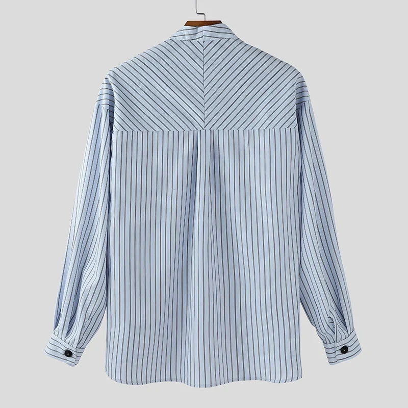 V Neck Long Sleeve Men’s Striped Shirt
