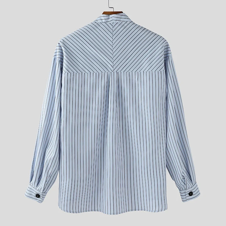 V Neck Long Sleeve Men’s Striped Shirt