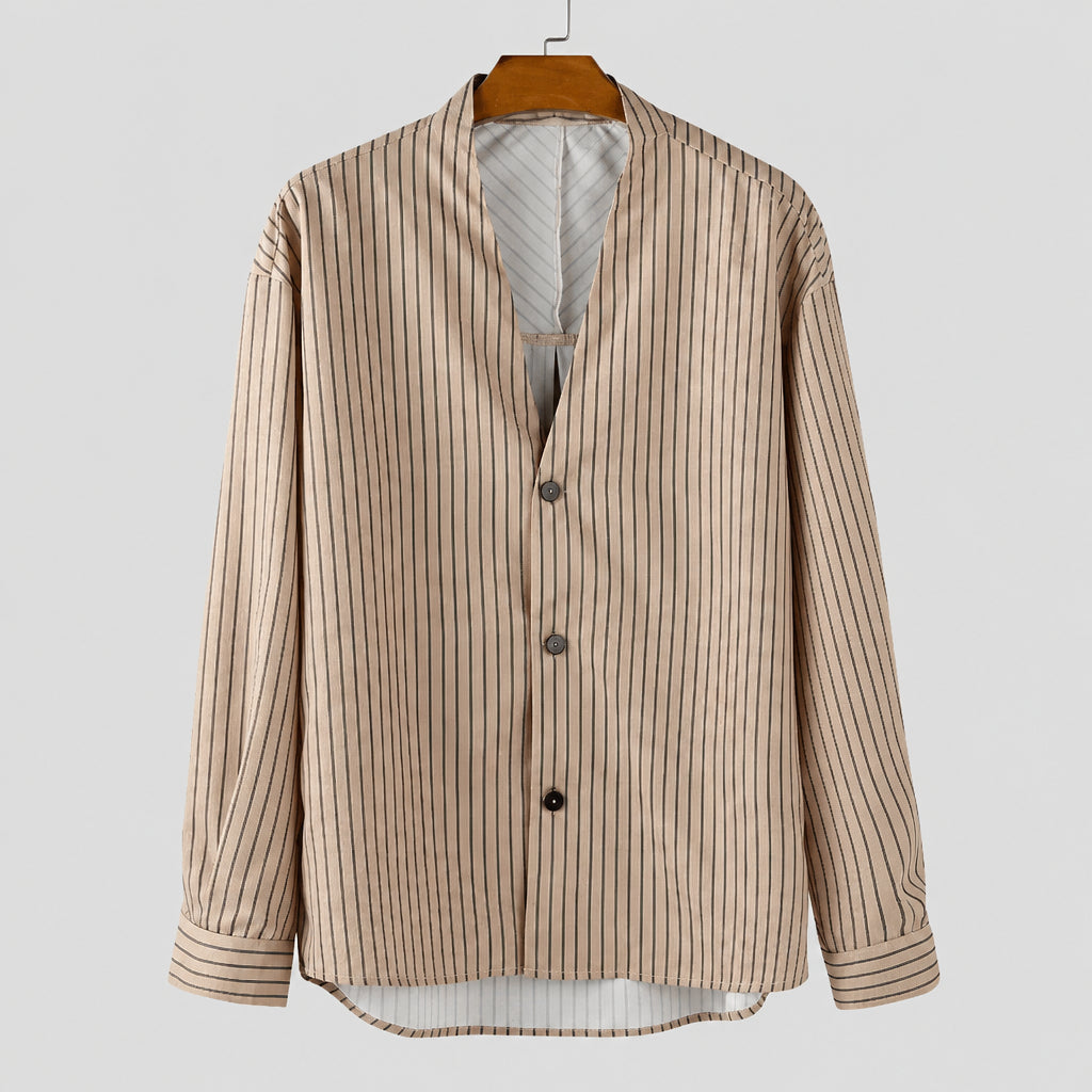 V Neck Long Sleeve Men’s Striped Shirt