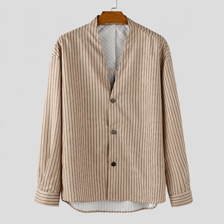 V Neck Long Sleeve Men’s Striped Shirt