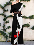 Women’s One-Shoulder Wide-Leg Jumpsuit with Artistic Print Design