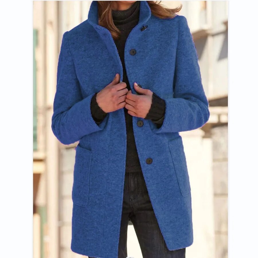 Lange Winterjas met Knoopsluiting en Zakken