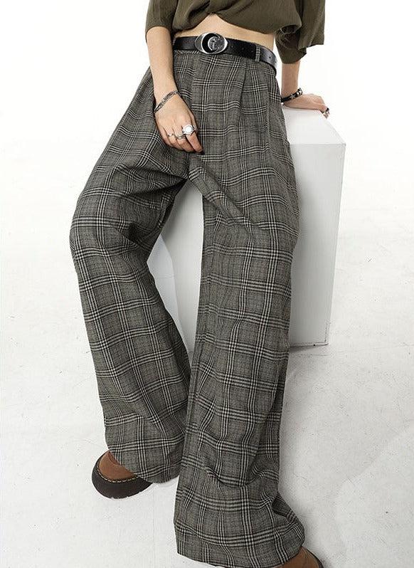 Wide-Leg Dark Academia Plaid Pants