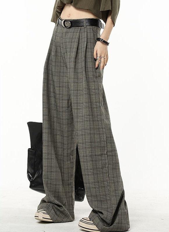 Wide-Leg Dark Academia Plaid Pants