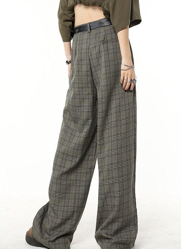 Wide-Leg Dark Academia Plaid Pants