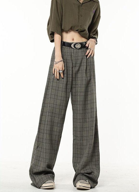 Wide-Leg Dark Academia Plaid Pants