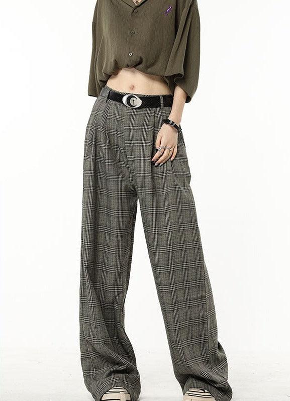 Wide-Leg Dark Academia Plaid Pants
