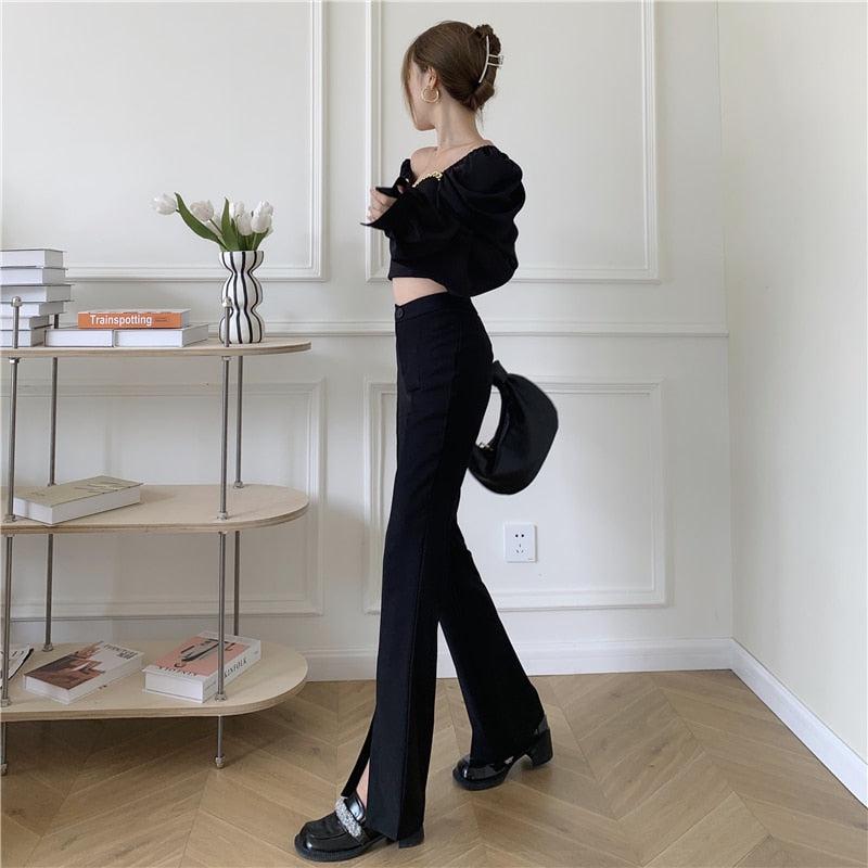 Wide-Leg Pants with Split Hem
