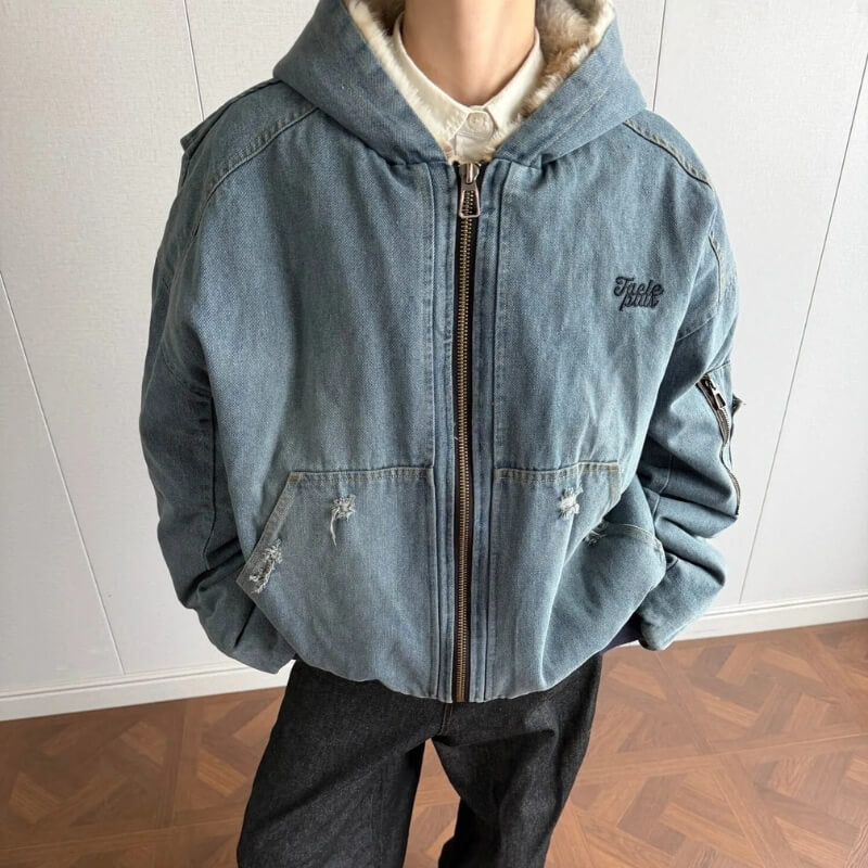 Winter Hooded Denim Jacket