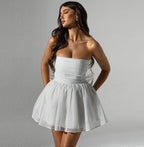 Women’s Strapless Pleated Mini Dress with Flared Hem