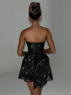 Women’s Strapless Pleated Mini Dress with Flared Hem