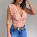 Floral Lace V-Neck Short Sleeve Blouse for Women
