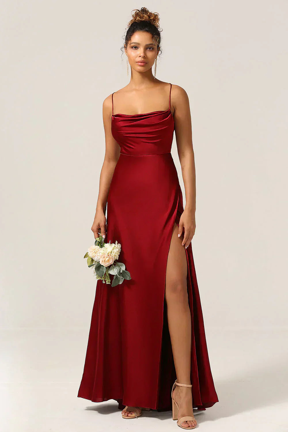 Women’s Maxi Evening Dress with Spaghetti Straps and High Slit