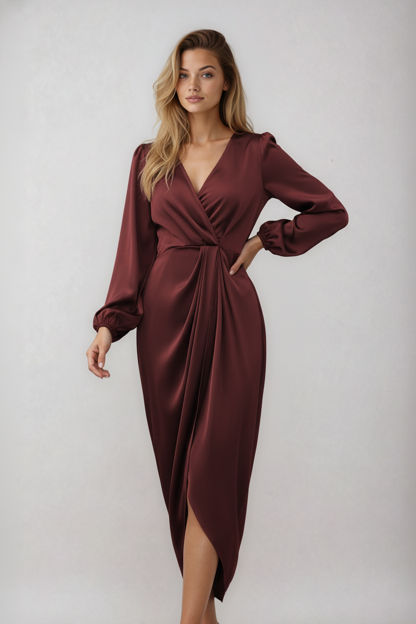 Women's V-Neck Wrap Midi Dress