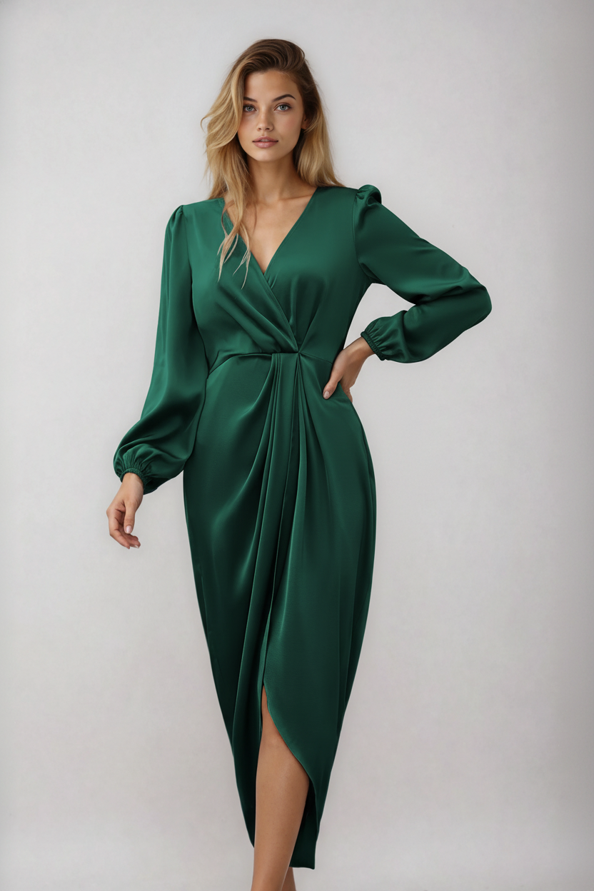Women's V-Neck Wrap Midi Dress