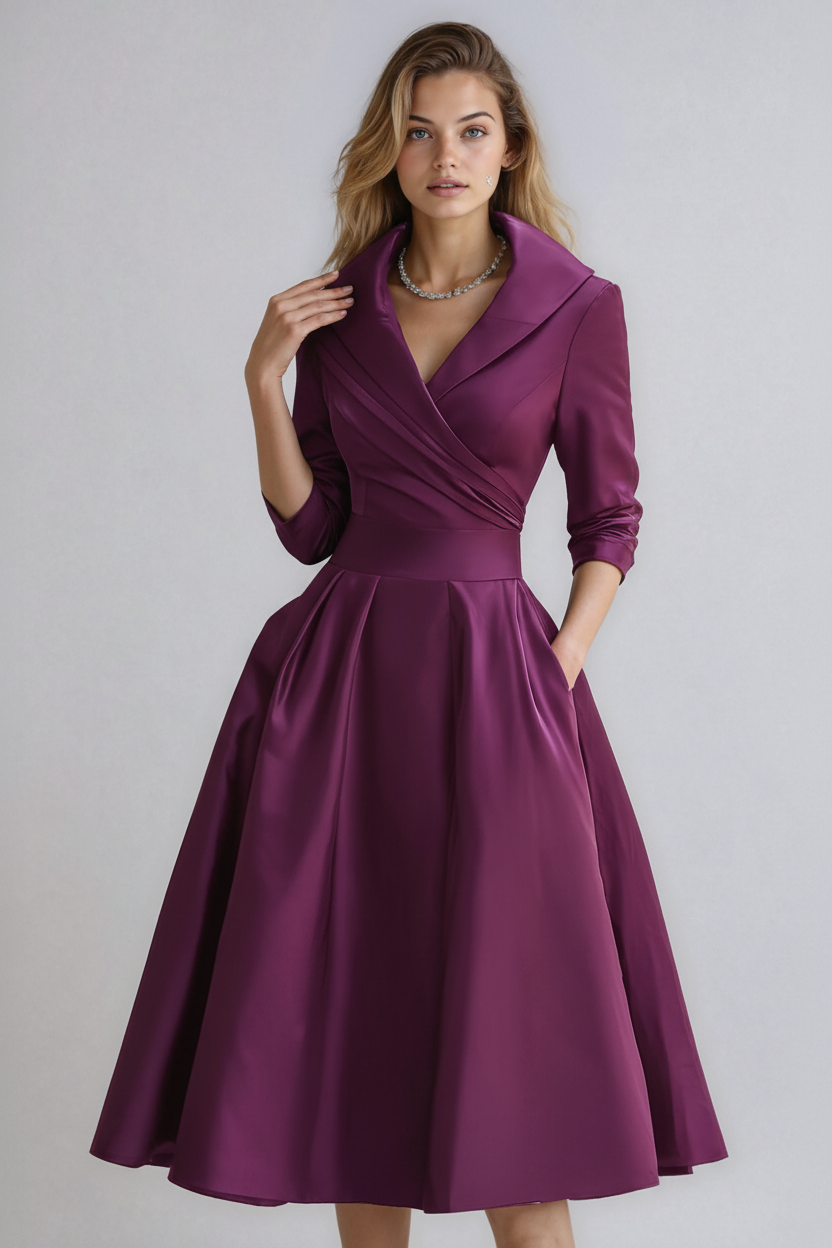 Long Sleeve Midi Dress - Spread Collar