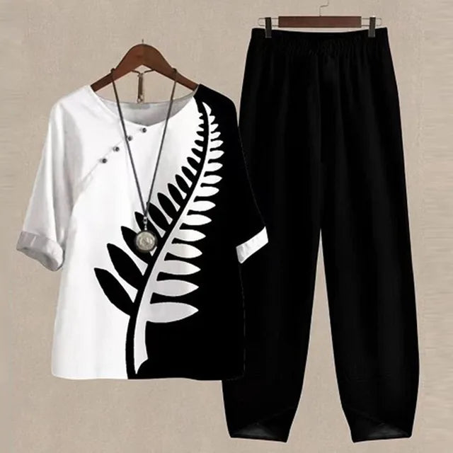 Summer Button-Down & Palazzo Pant Set Chic Women's Set
