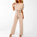 Women’s Short Sleeve Wide-Leg Jumpsuit with Waist Tie Detail