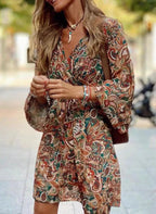 Women's Paisley Print Maxi Dress - Sleeveless V-Neck