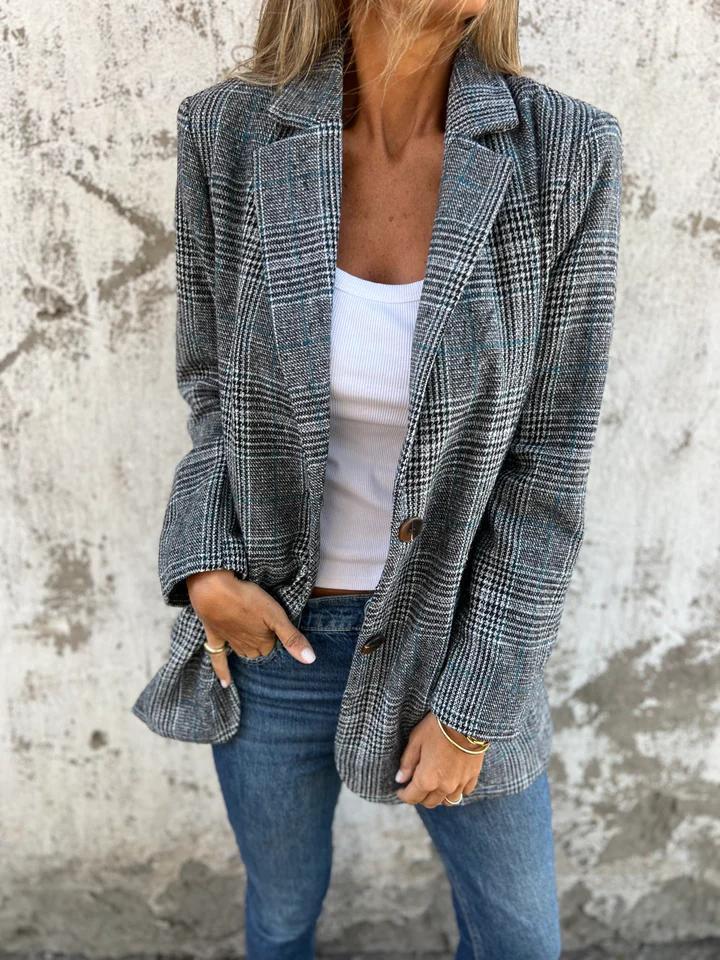 Casual Plaid Lapel Check Blazer