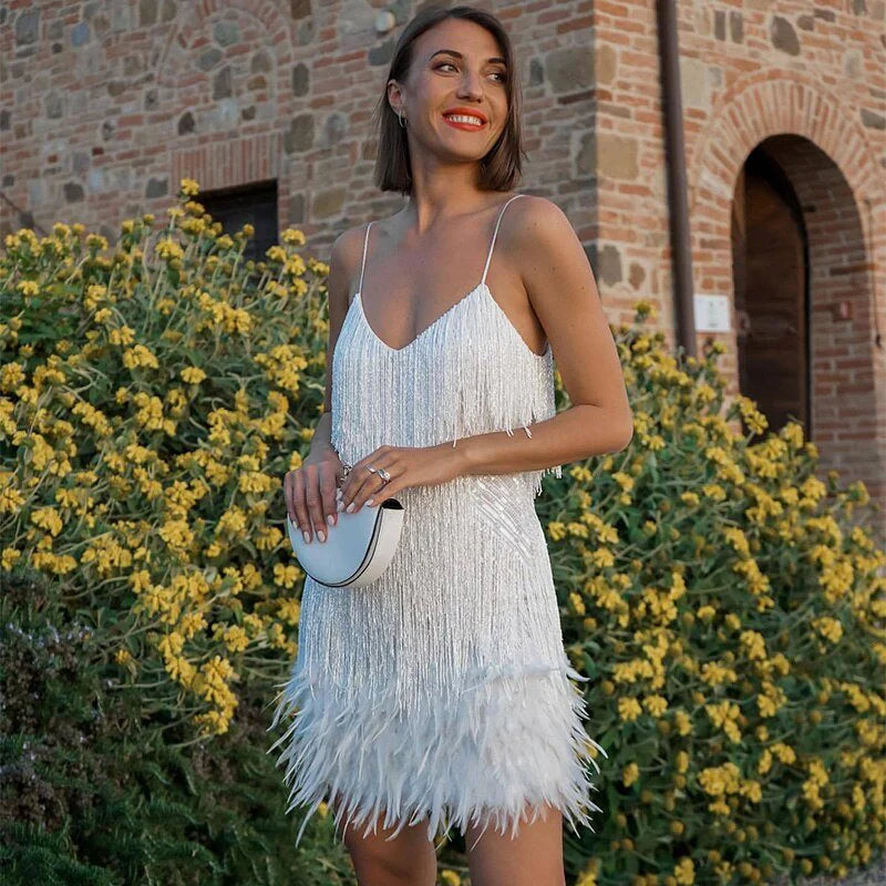 Women’s Fringe Feather Hem Mini Dress