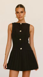 Women’s Sheer High Neck Pleated Dress with Flowy Silhouette