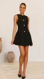 Women’s Sheer High Neck Pleated Dress with Flowy Silhouette