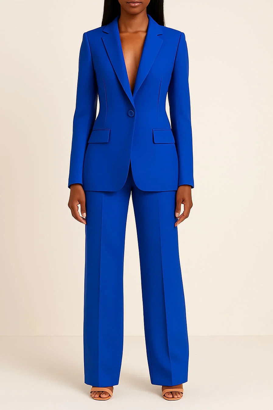 Women’s Formal Suit Set with Tailored Long Blazer and Matching Pants