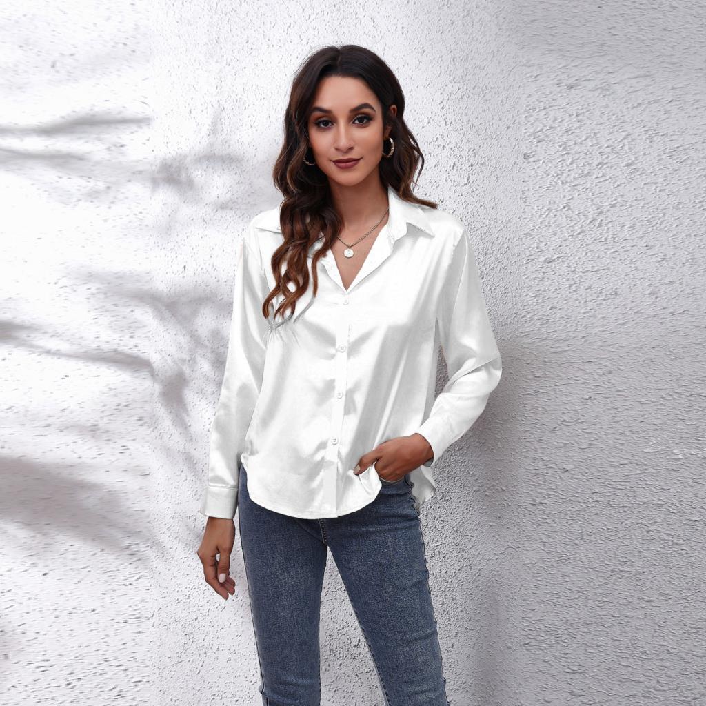 Women’s Casual Satin Blouse with Loose Fit and Workwear Style