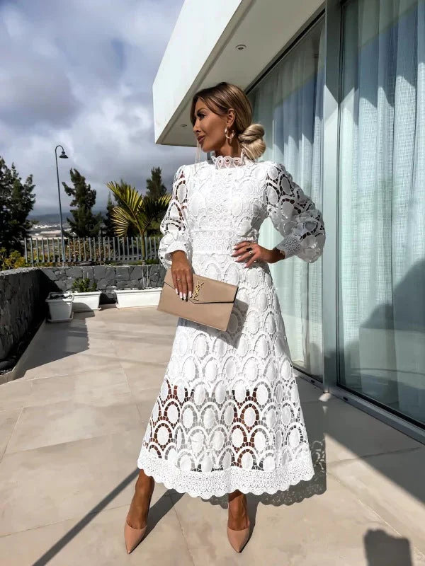Women’s Lace Evening Dress with Long Sleeves and Elegant Fit