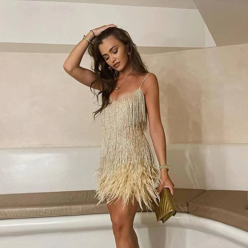Women’s Fringe Feather Hem Mini Dress