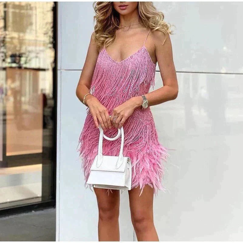 Women’s Fringe Feather Hem Mini Dress