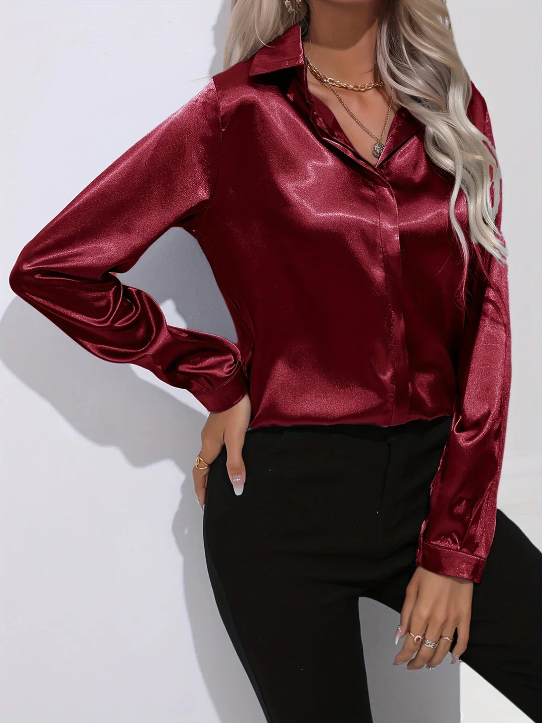 Women’s Button Down Satin Blouse