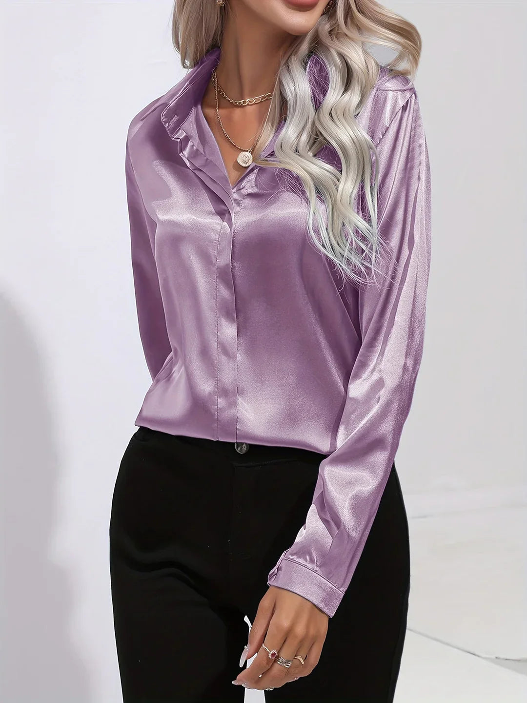 Women’s Button Down Satin Blouse