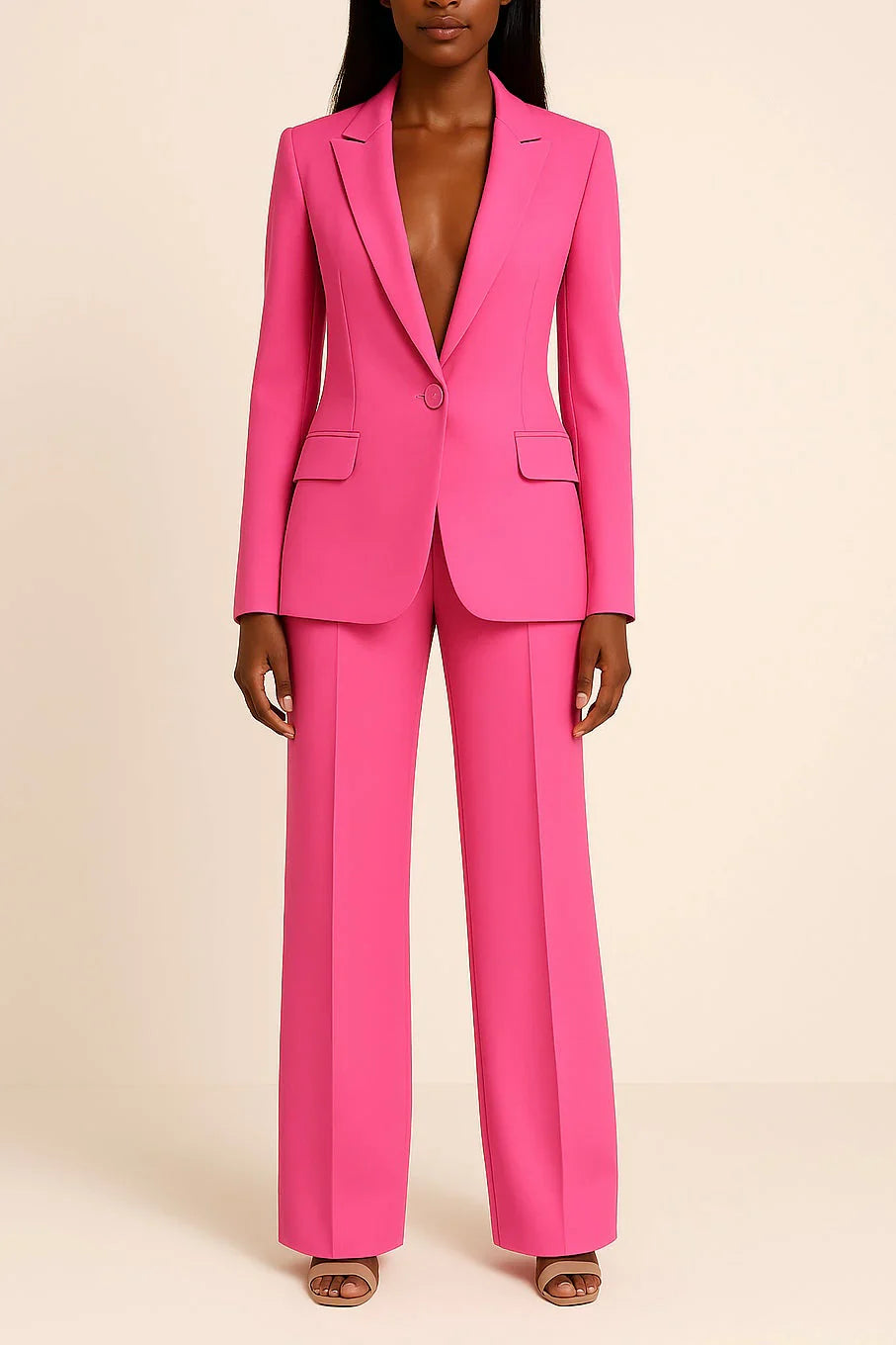 Women’s Formal Suit Set with Tailored Long Blazer and Matching Pants