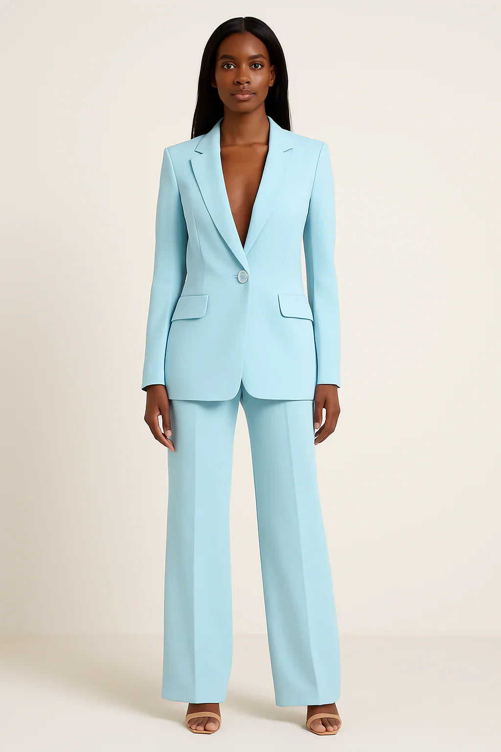 Women’s Formal Suit Set with Tailored Long Blazer and Matching Pants