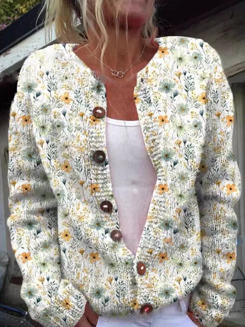 Elegant gebreid vest met bloemen en knopen
