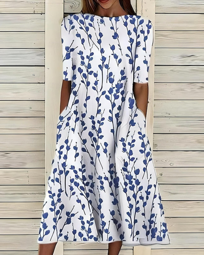 Flowy A-Line Midi Dress with Pockets Women's Dress