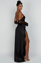 Women’s Satin Evening Maxi Dress – Sleeveless A-Line