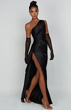 Women’s Satin Evening Maxi Dress – Sleeveless A-Line