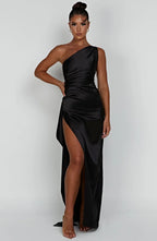 Women’s Satin Evening Maxi Dress – Sleeveless A-Line