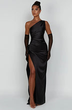 Women’s Satin Evening Maxi Dress – Sleeveless A-Line