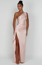 Women’s Satin Evening Maxi Dress – Sleeveless A-Line