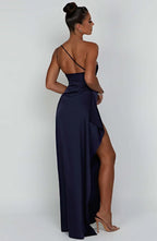 Women’s Satin Evening Maxi Dress – Sleeveless A-Line