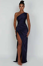 Women’s Satin Evening Maxi Dress – Sleeveless A-Line